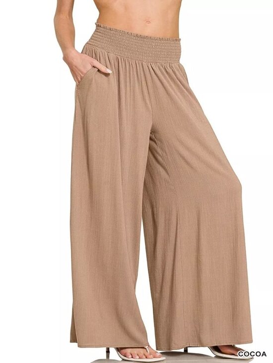 Zenana Pants - Relaxed Elegance Smocked Waist Wide-Leg Pants